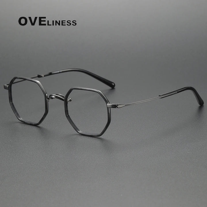 Oveliness Unisex Full Rim Polygon Acetate Titanium Eyeglasses 1826 Full Rim Oveliness tortoise grey  