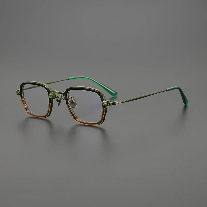Gatenac Unisex Full Rim Big Square Titanium Acetate Eyeglasses Gxy1556 Full Rim Gatenac Green