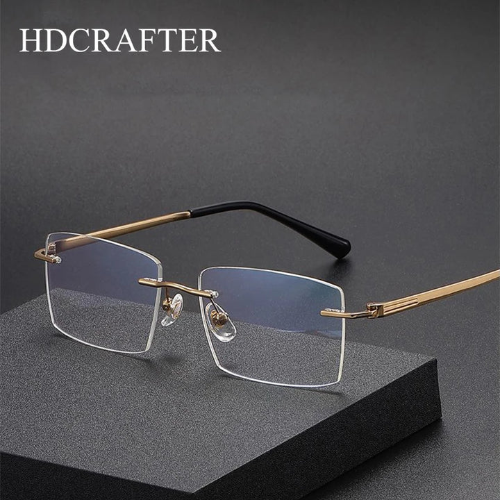 Hdcrafter Unisex Rimless Square Titanium Eyeglasses 232302