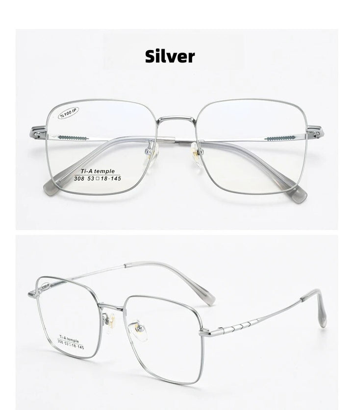 KatKani Unisex Full Rim Large Square Titanium Eyeglasses 308 Full Rim KatKani Eyeglasses Silver  