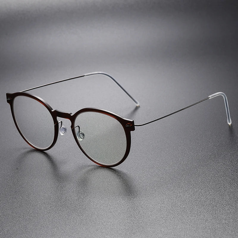 Aimee Women's Full Rim Round Titanium Acetate Eyeglasses 96603 Full Rim Aimee Brown