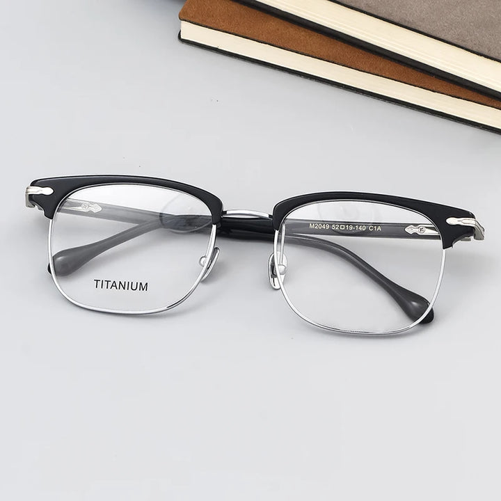Black Mask Unisex Full Rim Square Titanium Acetate Eyeglasses M2049 Full Rim Black Mask
