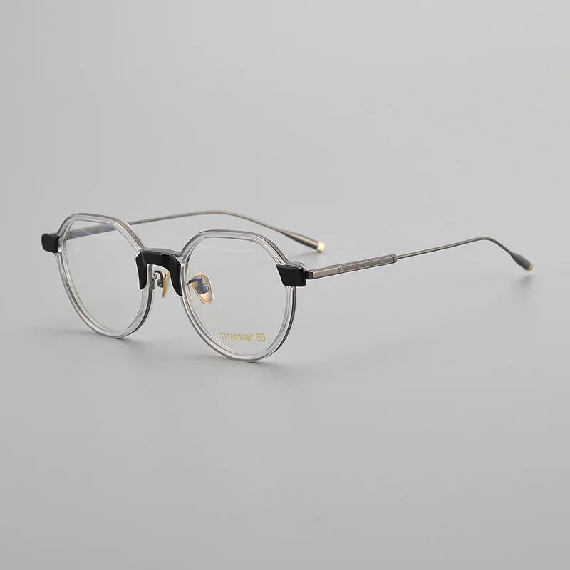 Black Mask Unisex Full Rim Flat Top Oval Titanium Acetate Eyeglasses 14521 Full Rim Black Mask Crystal-Gray  
