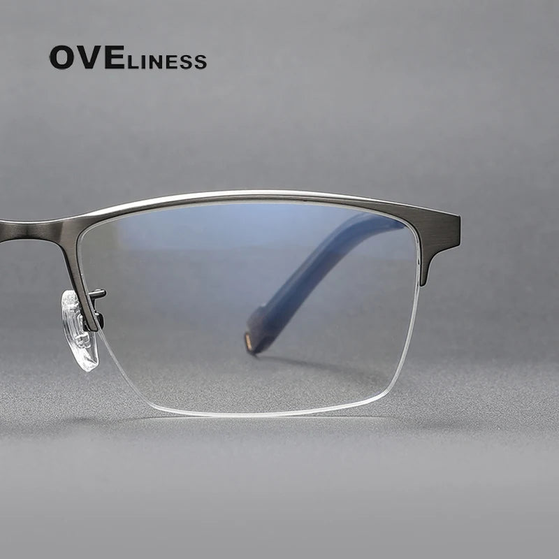 Oveliness Men's Semi Rim Square Titanium Eyeglasses 80880 Semi Rim Oveliness
