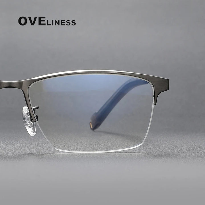 Oveliness Men's Semi Rim Square Titanium Eyeglasses 80880 Semi Rim Oveliness