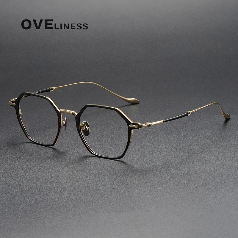 Oveliness Unisex Full Rim Polygon Titanium Eyeglasses Om3133 Full Rim Oveliness black gold