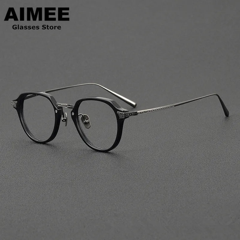 Aimee Women's Full Rim Oval Square Titanium Acetate Eyeglasses 49024 Full Rim Aimee Black-Gun
