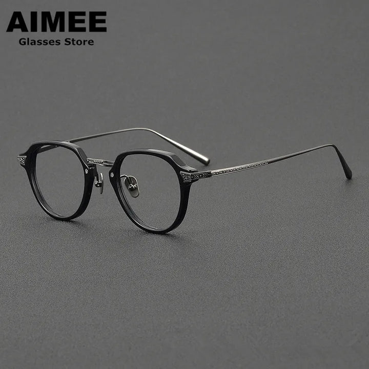 Aimee Women's Full Rim Oval Square Titanium Acetate Eyeglasses 49024 Full Rim Aimee Black-Gun