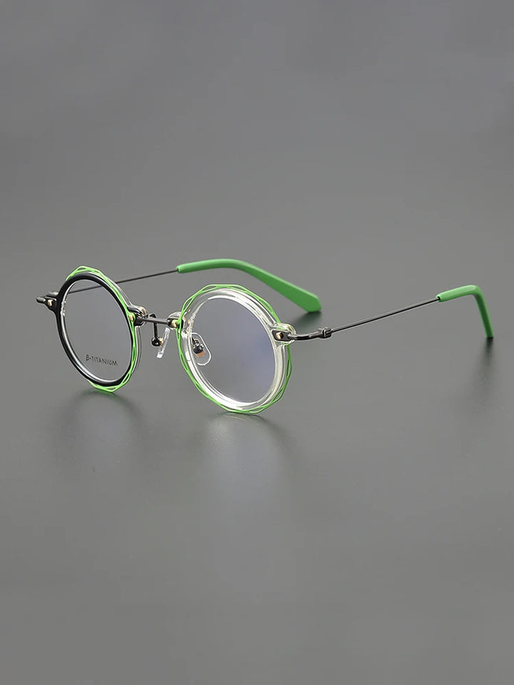 Nobler Unisex Full Rim Round Acetate Titanium Eyeglasses G503 Full Rim Nobler