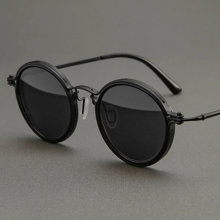 Black Mask Men's Full Rim Round Titanium Acetate Sunglasses  45860