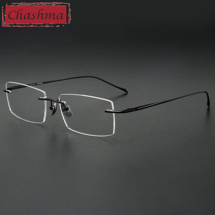 Chashma Unisex Rimless Square Titanium Reading Glasses 910150 Reading Glasses Chashma Black Single Version 1.61|Photo Brown