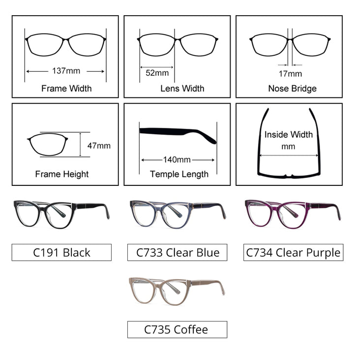 Ralferty Women's Full Rim Square Cat Eye Acetate Eyeglasses D8819 Full Rim Ralferty