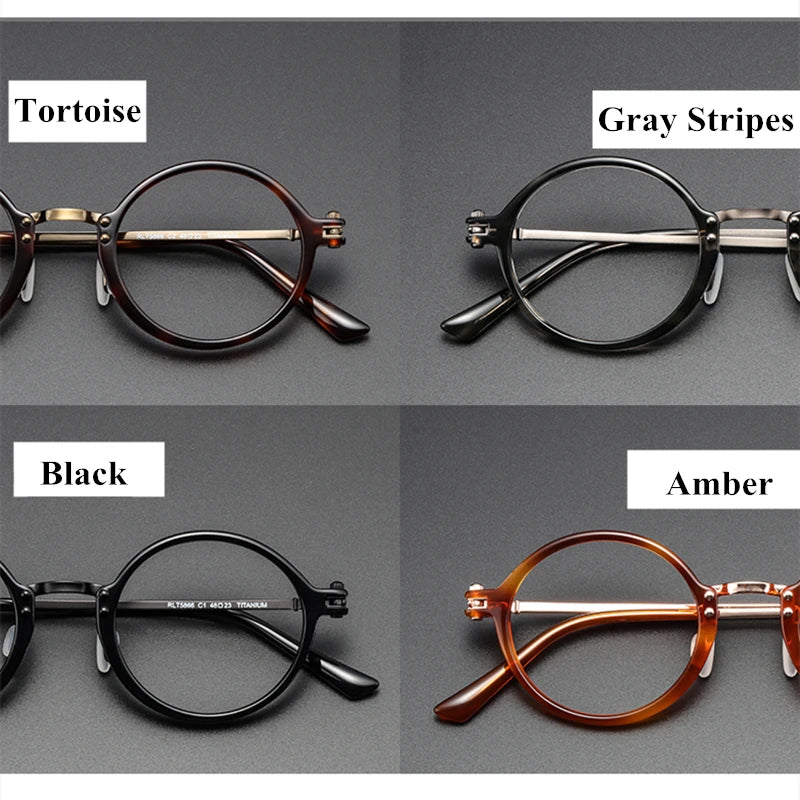 Black Mask Unisex Full Rim Round Titanium Acetate Eyeglasses Rt5866 Full Rim Black Mask