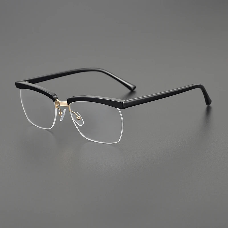 Black Mask Men's Semi Rim Square Acetate Titanium Eyeglasses 699001