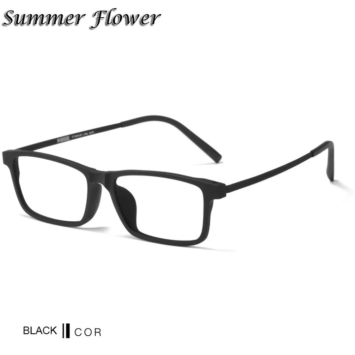 Summer Flower Unisex Full Rim Square Tr 90 Titanium Eyeglasses 88836 Full Rim Summer Flower Black