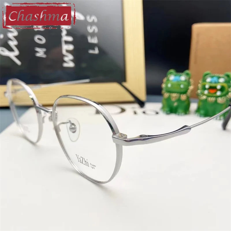 Chashma Ottica Unisex Full Rim Flat Top Round Titanium Eyeglasses 5055 Full Rim Chashma Ottica   