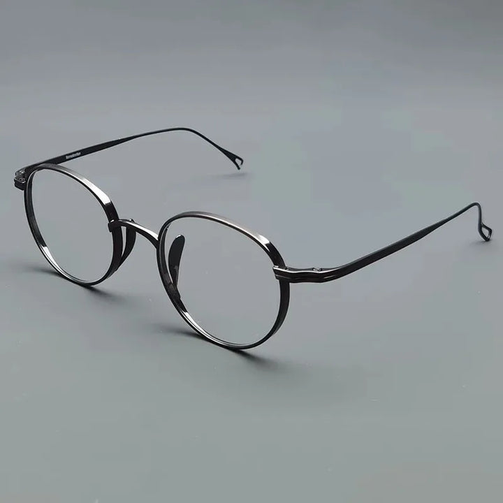 Black Mask Unisex Full Rim Flat Top Round Titanium Eyeglasses 55113