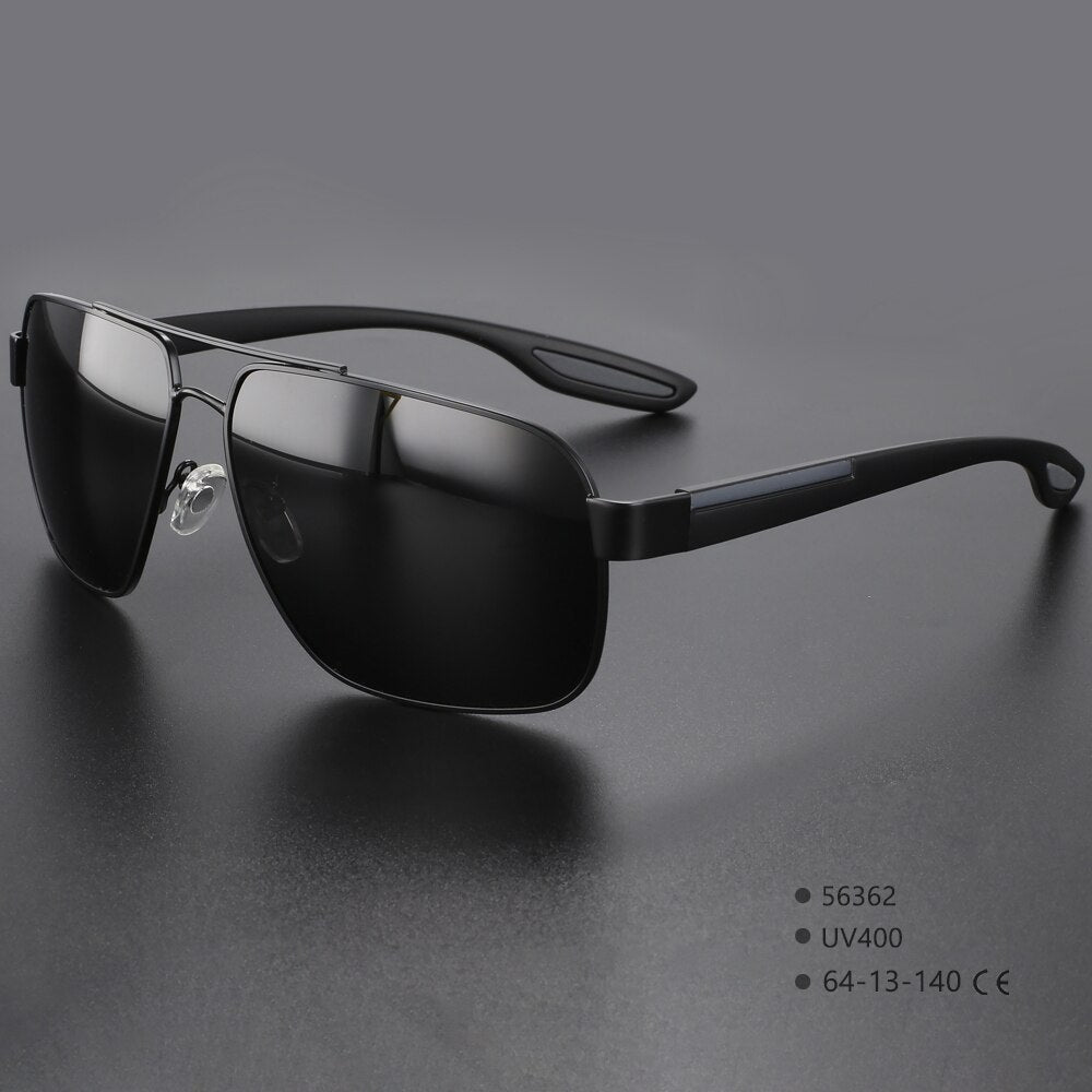CCspace Men's Full Rim Square Double Bridge Alloy Polarized Sunglasses 56362 Sunglasses CCspace Sunglasses C1Black