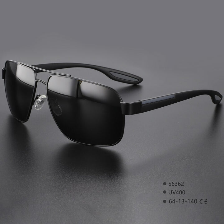 CCspace Men's Full Rim Square Double Bridge Alloy Polarized Sunglasses 56362 Sunglasses CCspace Sunglasses C1Black