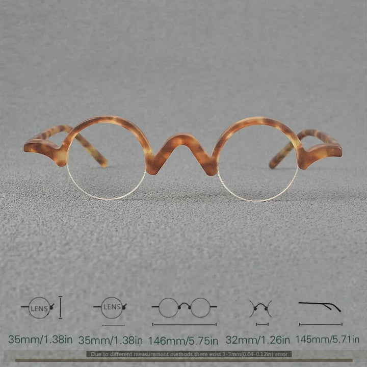 Yujo Unisex Semi Rim Small Round Acetate Eyeglasses 35mm Semi Rim Yujo