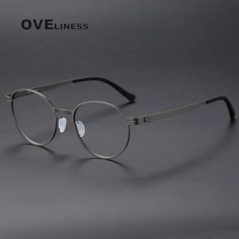 Oveliness Unisex  Full Rim Round Screwless Titanium Eyeglasses 80994