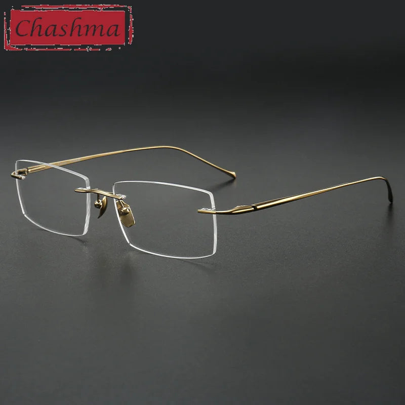 Chashma Unisex Rimless Square Titanium Reading Glasses 910150 Reading Glasses Chashma Gold Progressive 1.67|Anti Blue Ray + Photo Grey