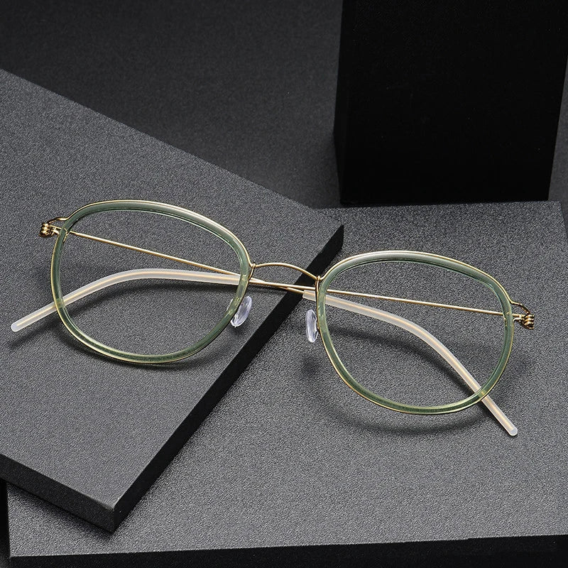 Black Mask Women's Full Rim Oval Screwless Titanium Acetate Eyeglasses 6611 Full Rim Black Mask