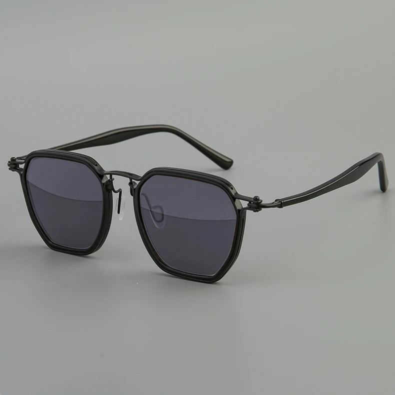 Black Mask Men's Full Rim Big Polygon Titanium Acetate Sunglasses 58672