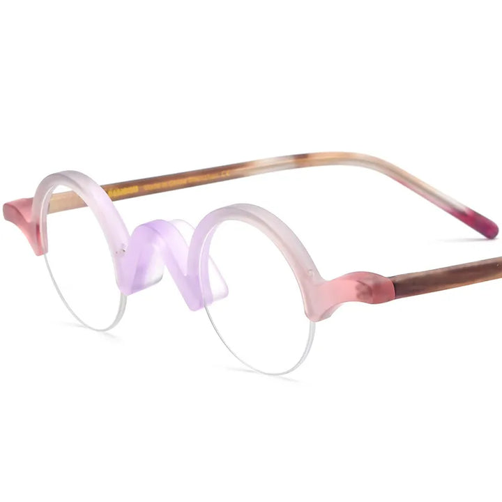 CCspace Unisex Semi Rim Round Acetate Eyeglasses 56883 Semi Rim CCspace C3Purple