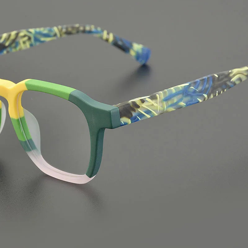 Nobler Unisex Full Rim Flat Top Square Frosted Acetate Eyeglasses 19358 Full Rim Nobler