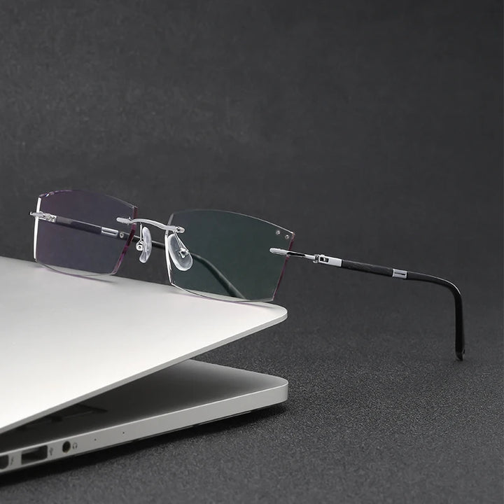 Zirosat Women's Rimless Square Titanium Rosewood Eyeglasses 20631