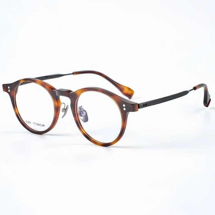 Yimaruili Unisex Full Rim Round Acetate Titanium Eyeglasses 22033