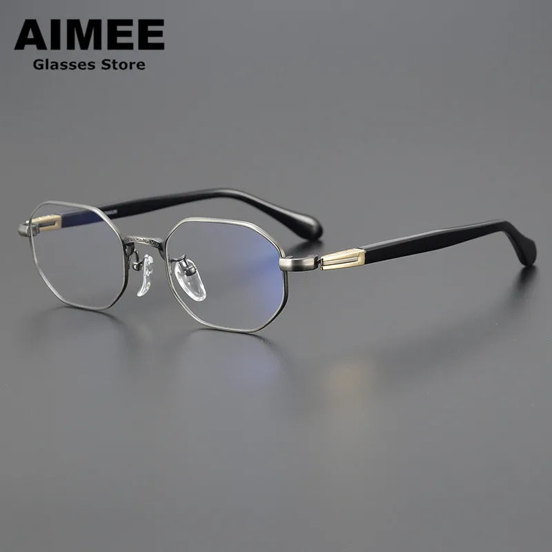 Aimee Unisex Full Rim Flat Top Polygon Titanium Eyeglasses 11092 Full Rim Aimee Black-Gun