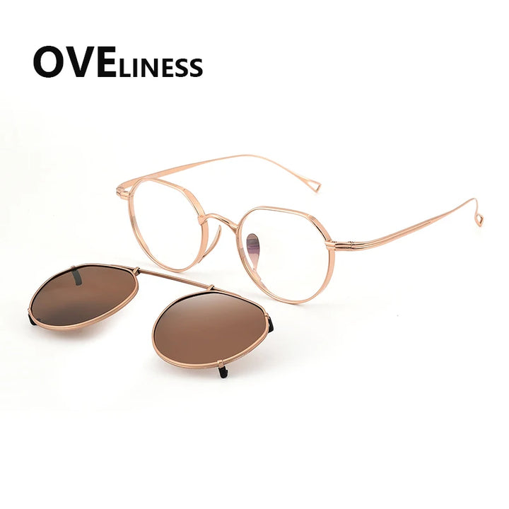 Oveliness Women's Full Rim Polygon Titanium Eyeglasses Clip On Sunglasses 29916