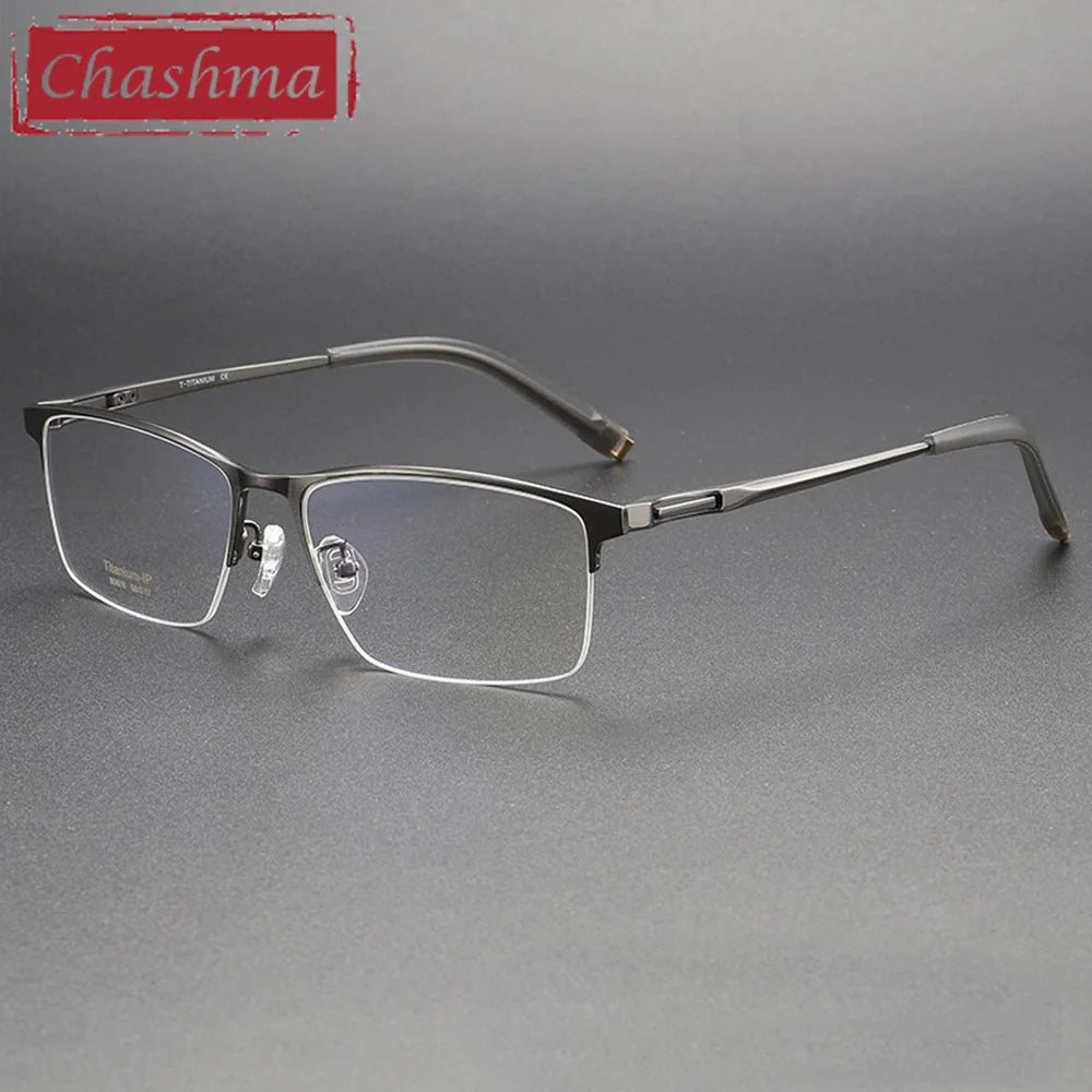 Chashma Men's Semi Rim Square Titanium Reading Glasses 980879 Reading Glasses Chashma Gray Progressive 1.67|Photo Brown