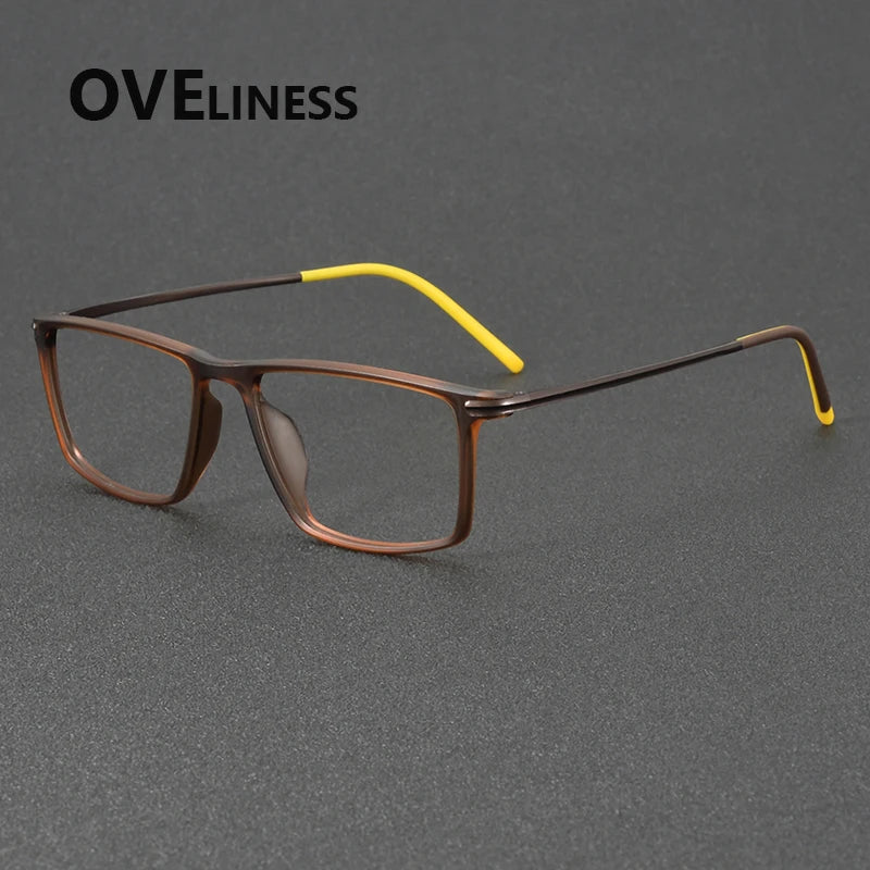 Oveliness Unisex Full Rim Square Acetate Titanium Eyeglasses 72353 Full Rim Oveliness brown