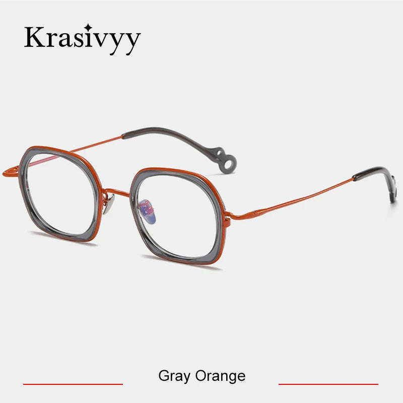 Krasivyy Women's Full Rim Square Titanium Acetate Eyeglasses 45962 Full Rim Krasivyy Gray Orange