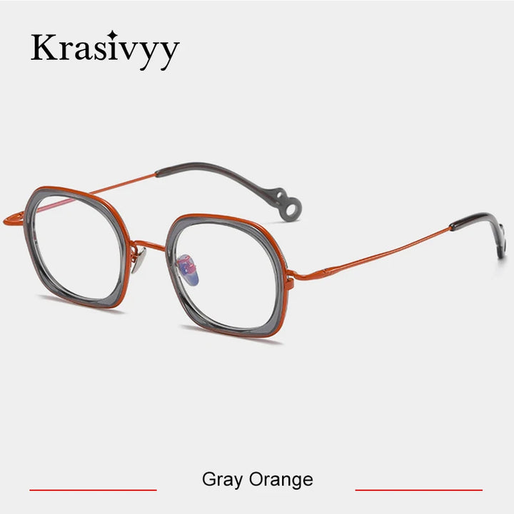 Krasivyy Women's Full Rim Square Titanium Acetate Eyeglasses 45962 Full Rim Krasivyy Gray Orange