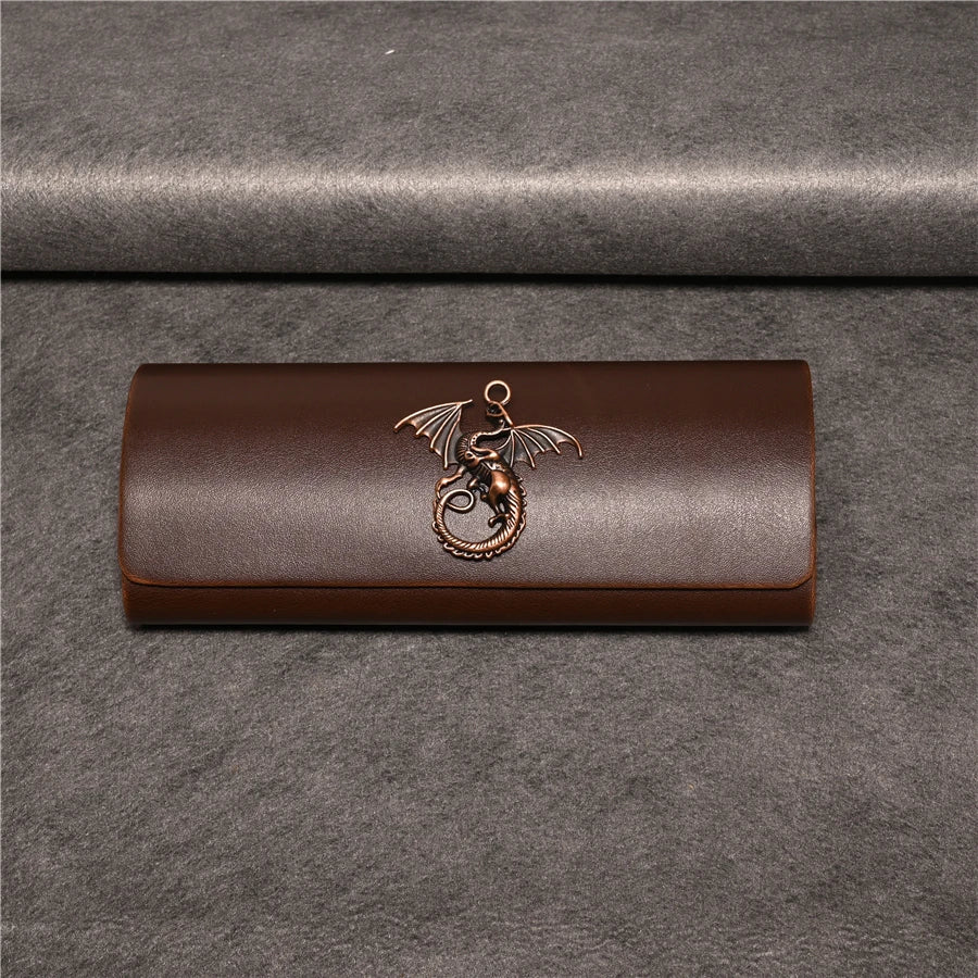 Cubojue Unisex Brown PU Leather Eyeglass Case Assorted Designs 1638 Case Cubojue Case big case dragon B