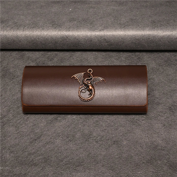 Cubojue Unisex Brown PU Leather Eyeglass Case Assorted Designs 1638 Case Cubojue Case big case dragon B
