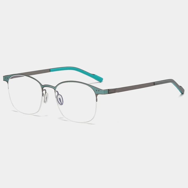 Gatenac Unisex Semi Rim Square Eyeglasses  Gxyj1146 Semi Rim Gatenac Green Gun