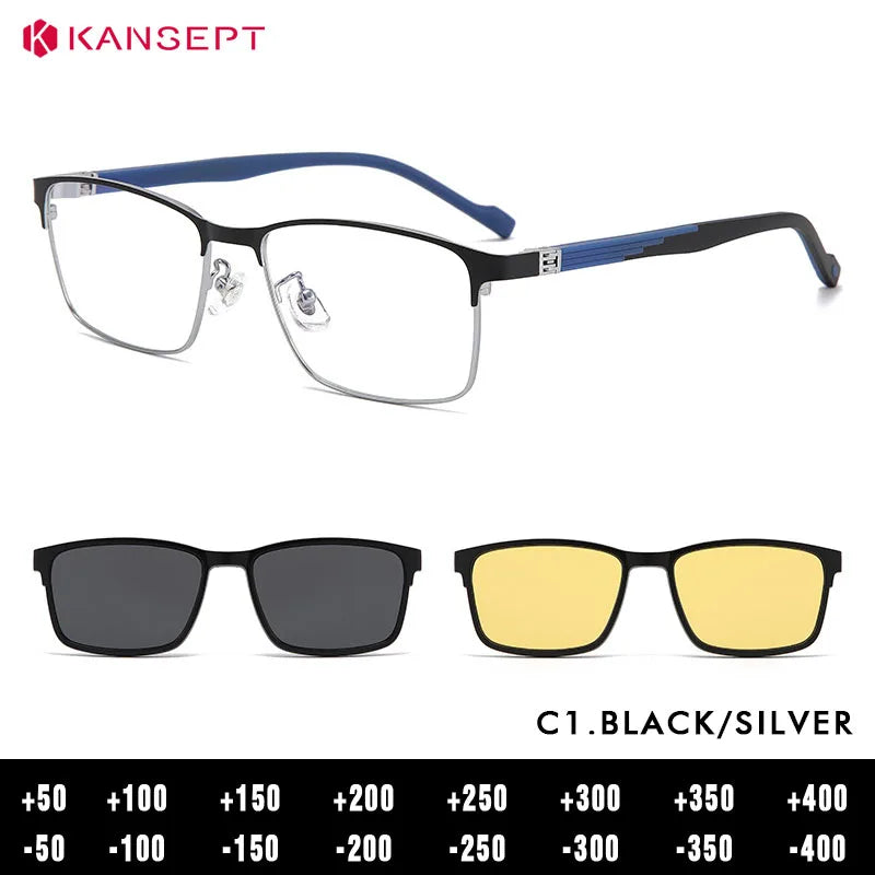 Kansept Women's Full Rim Square Steel Reading Glasses Clip On Sunglasses 59123