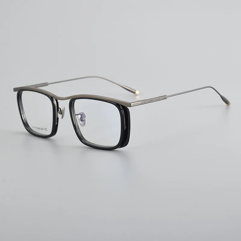 Black Mask Unisex Full Rim Big Square Titanium Acetate Eyeglasses 36150