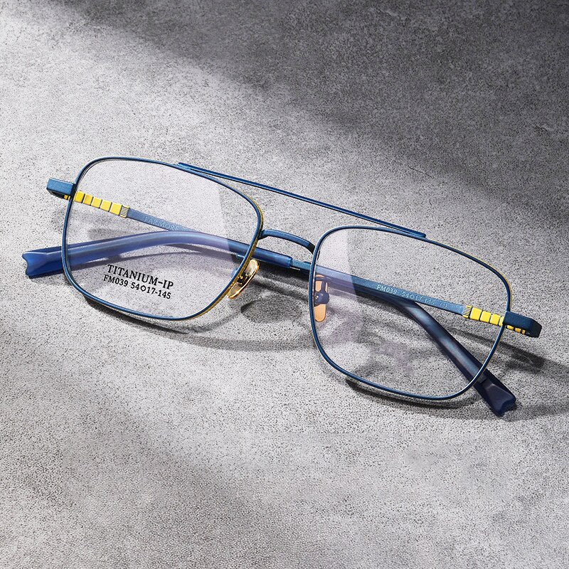 Aissuarvey Men's Full Rim Square Double Bridge Titanium Eyeglasses 5417145c Full Rim Aissuarvey Eyeglasses blue CN 