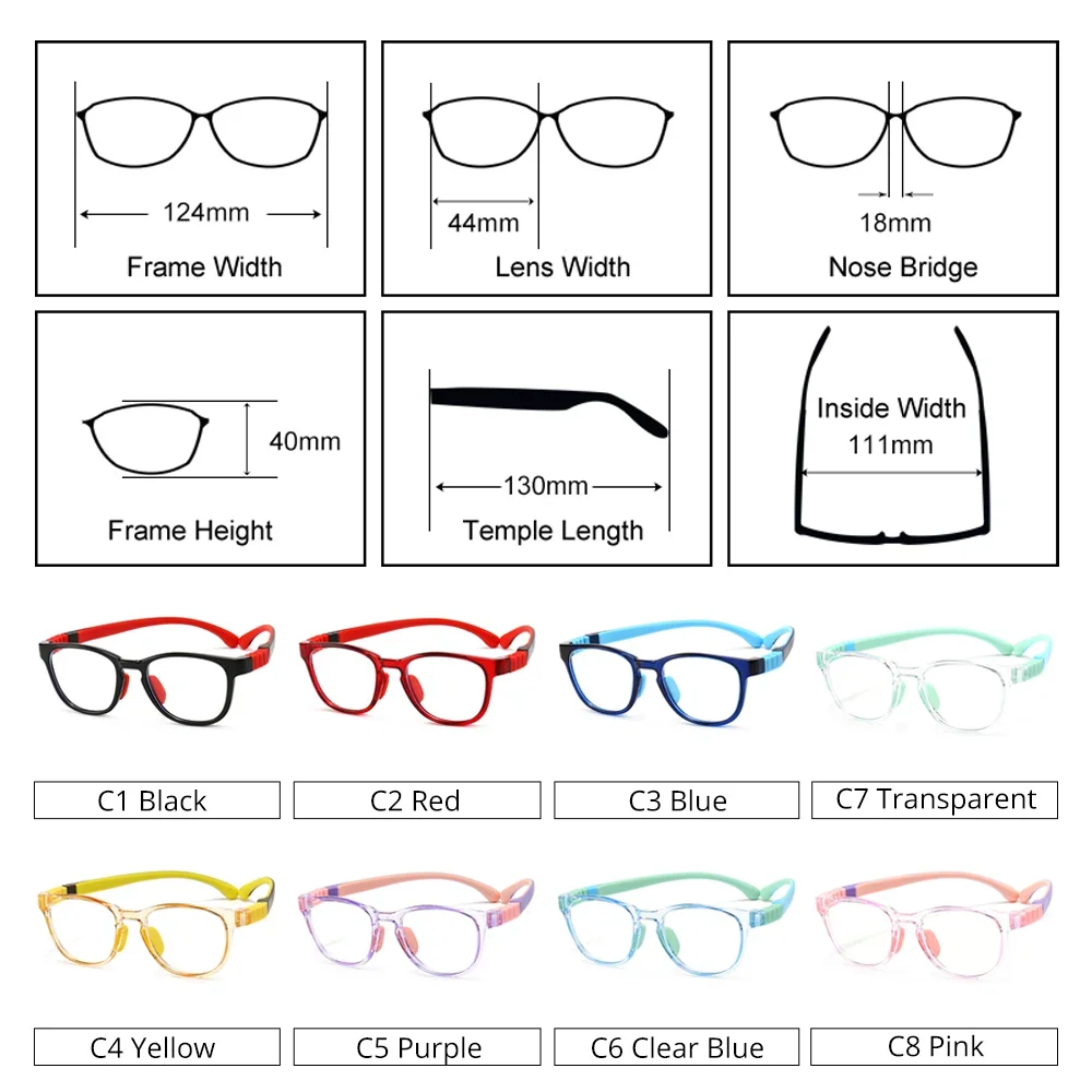 Handoer Unisex Children's Full Rim Square Acetate Silicone Eyeglasses 9102 Full Rim Handoer