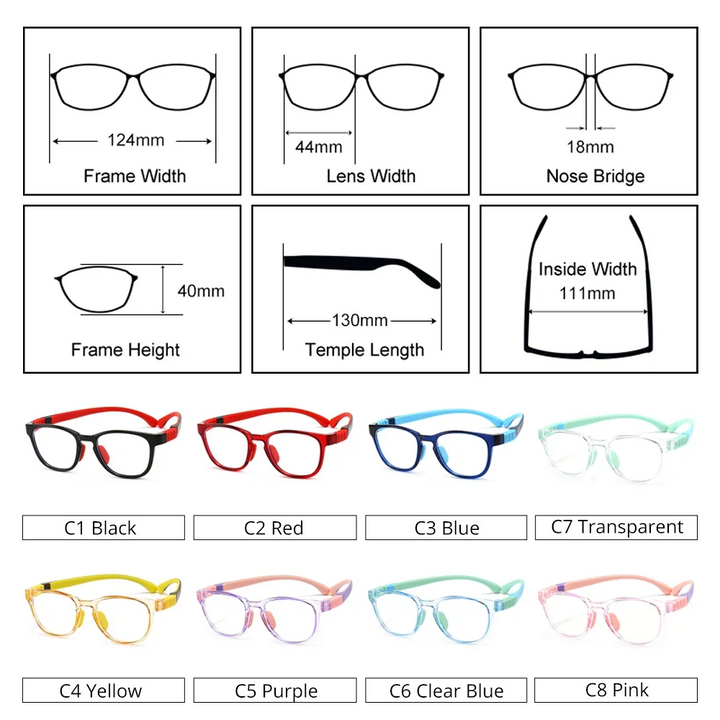 Handoer Unisex Children's Full Rim Square Acetate Silicone Eyeglasses 9102 Full Rim Handoer