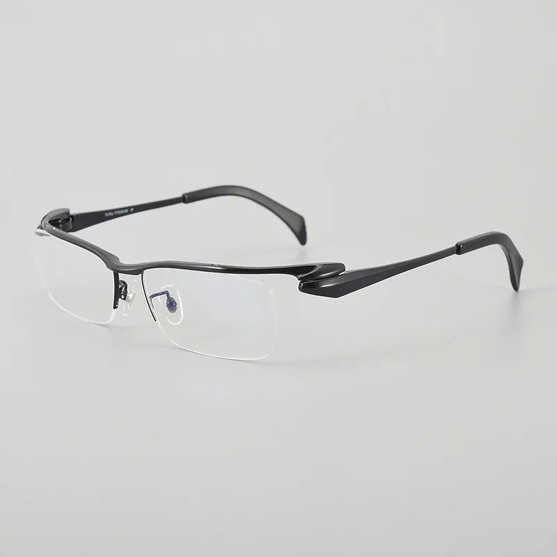 Black Mask Unisex Semi Rim Rectangle Titanium Eyeglasses 1153 Semi Rim Black Mask Black  