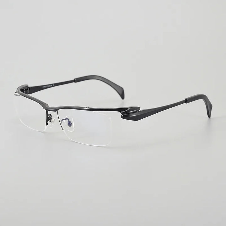 Black Mask Unisex Semi Rim Rectangle Titanium Eyeglasses 1153 Semi Rim Black Mask Black  