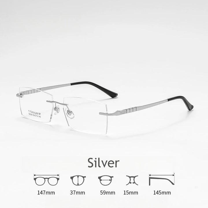KatKani Men's Rimless Square Ttitanium Eyeglasses 98005 Rimless KatKani Eyeglasses Silver  