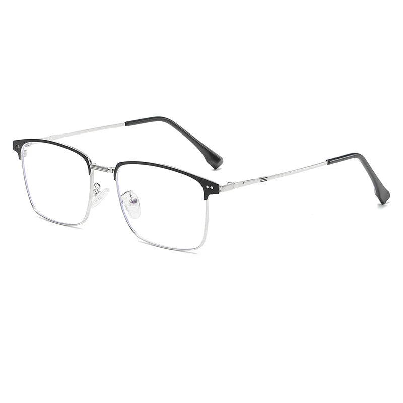 Cubojue Men's Full Rim Square Titanium Reading Glasses 101979 Reading Glasses Cubojue 101950 black silver 0 